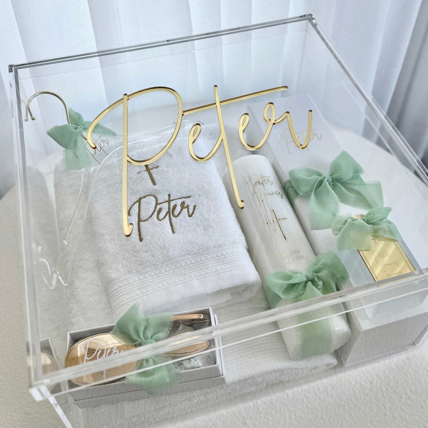 Premium Catholic Christening Box Package - Acrylic Box Included