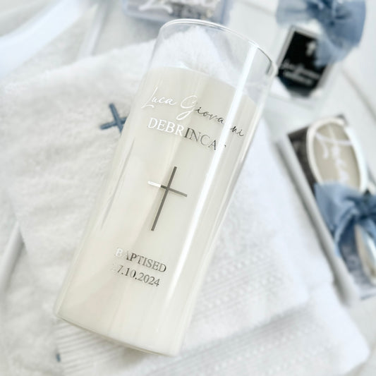 Glass Christening Candle 20cm