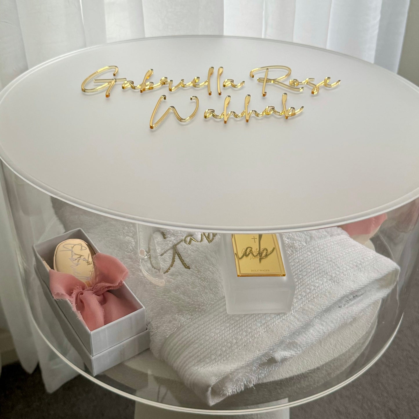 Clear Round Acrylic Christening Box - Clear or Frosted Lid