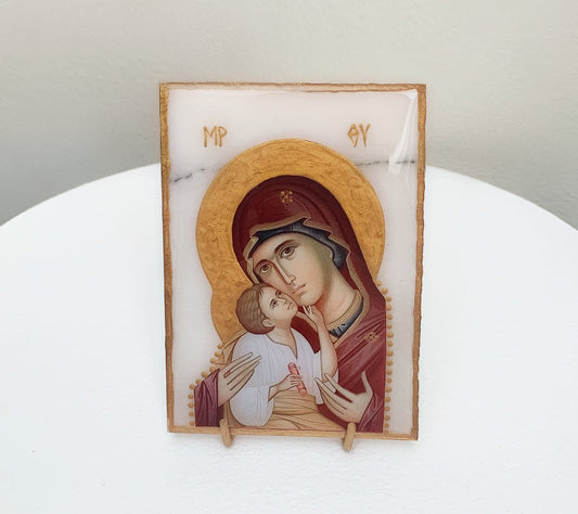 Hand painted Marble Panagia Icon