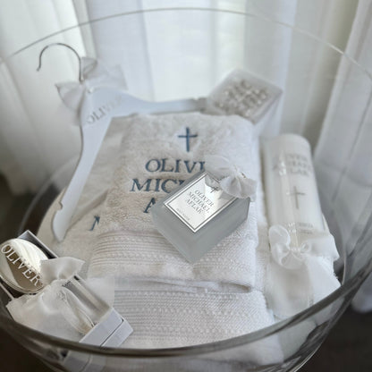 Round Catholic Christening Box Package - Acrylic Box Included