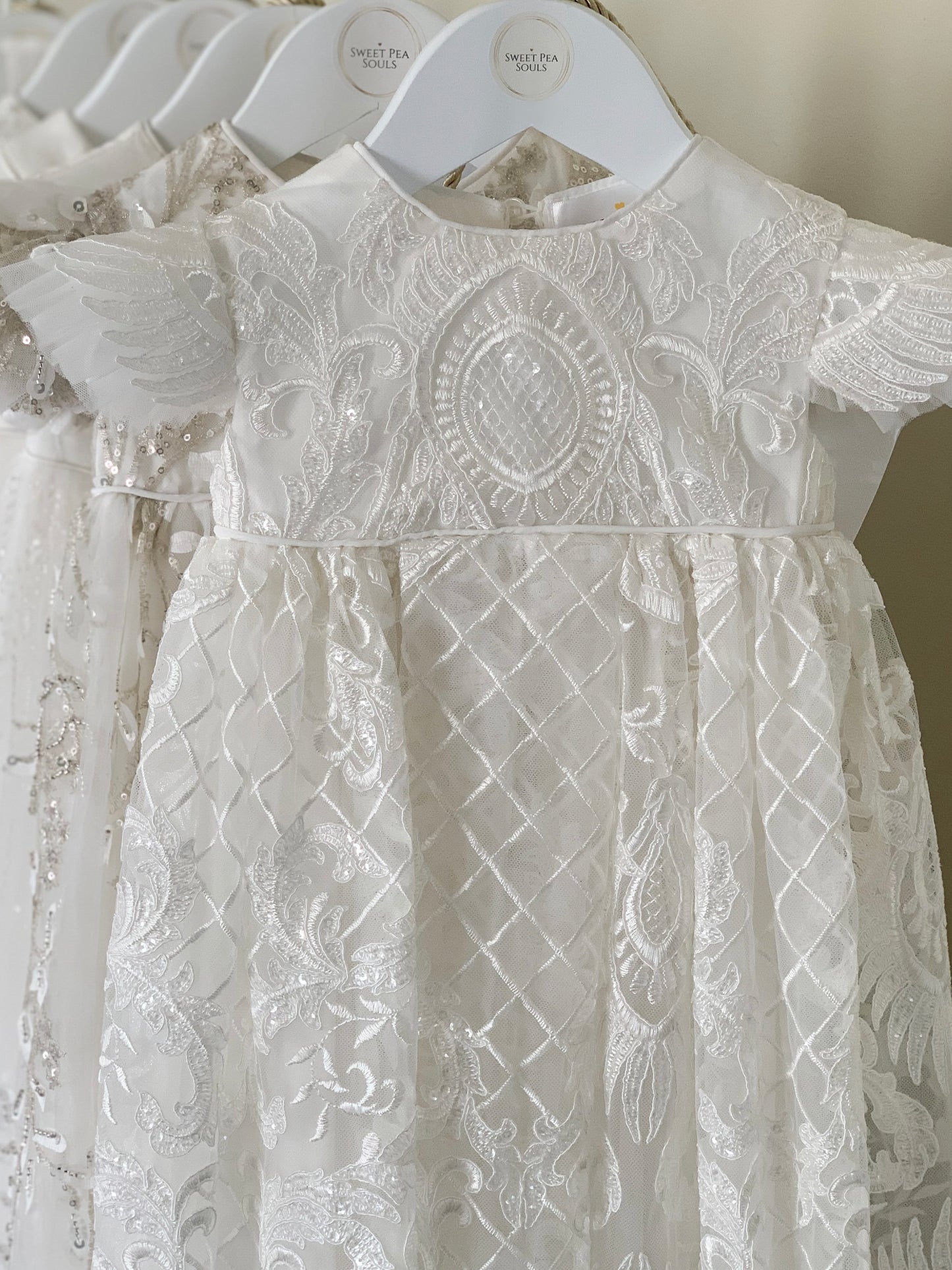 'MADI' Lattice Lace Christening Gown