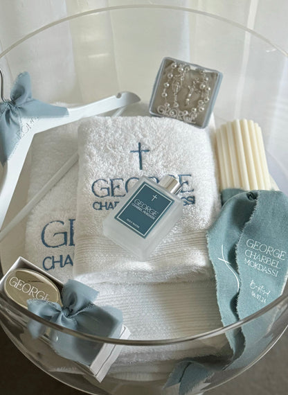 Round Catholic Christening Box Package - Acrylic Box Included