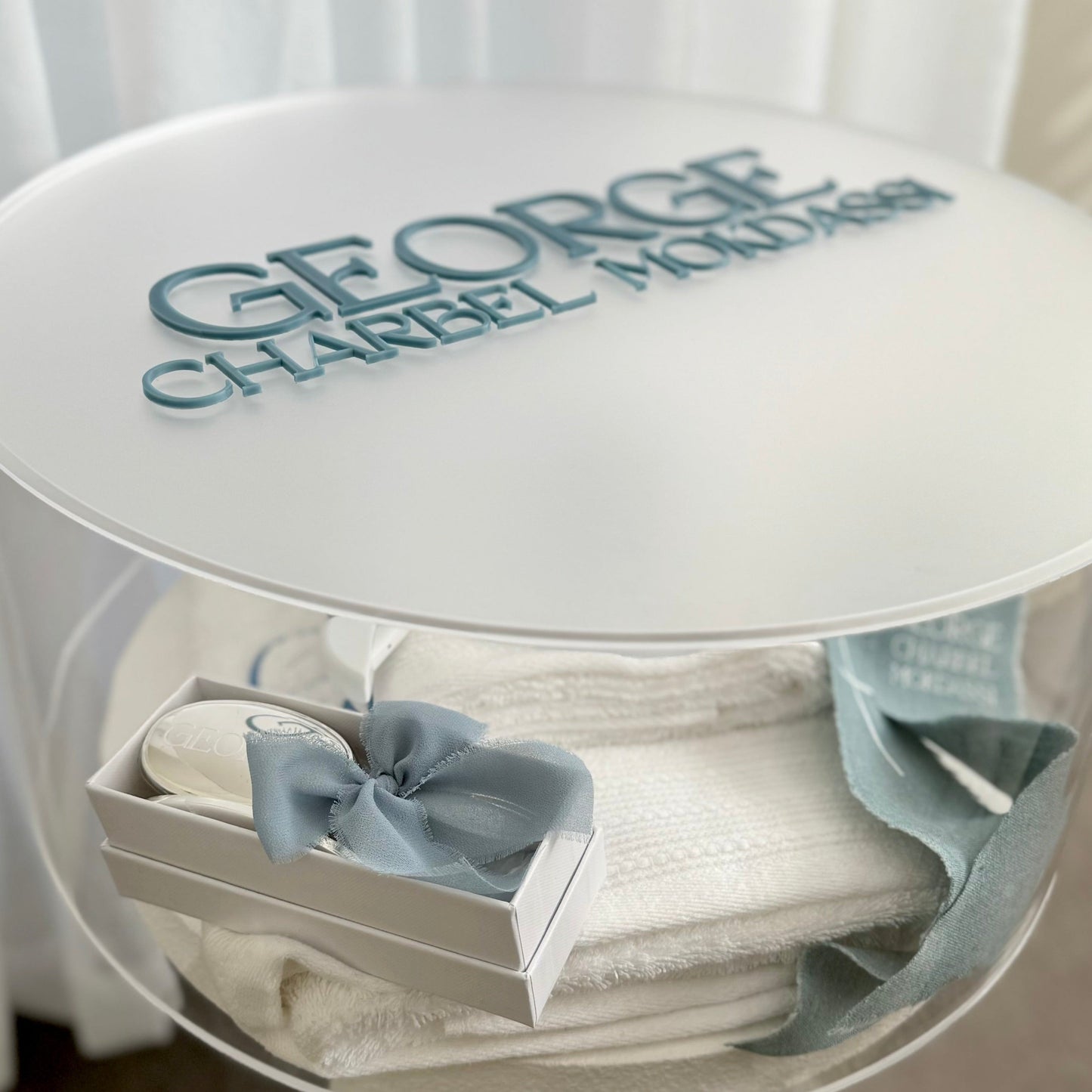 Round Catholic Christening Box Package - Acrylic Box Included