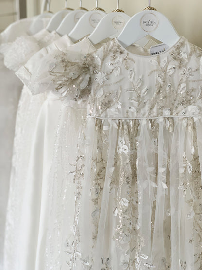 'CORA' Embroidered Beaded Christening Gown