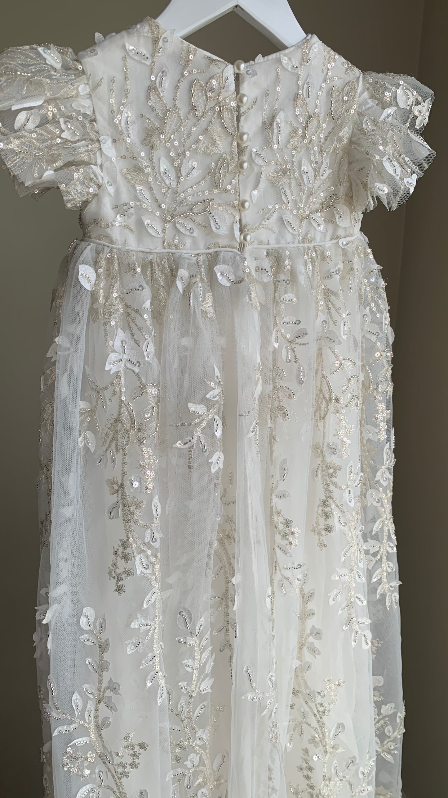 'CORA' Embroidered Beaded Christening Gown