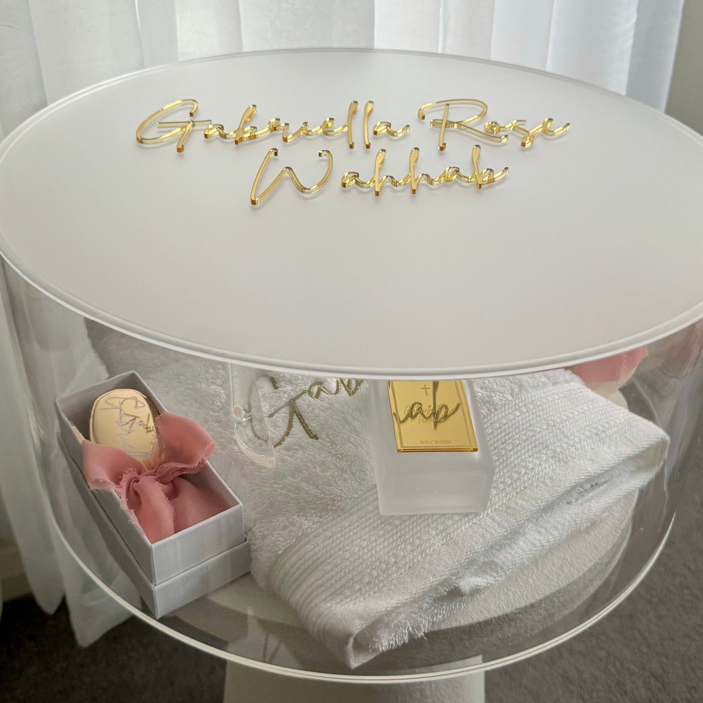 Round Catholic Christening Box Package - Acrylic Box Included