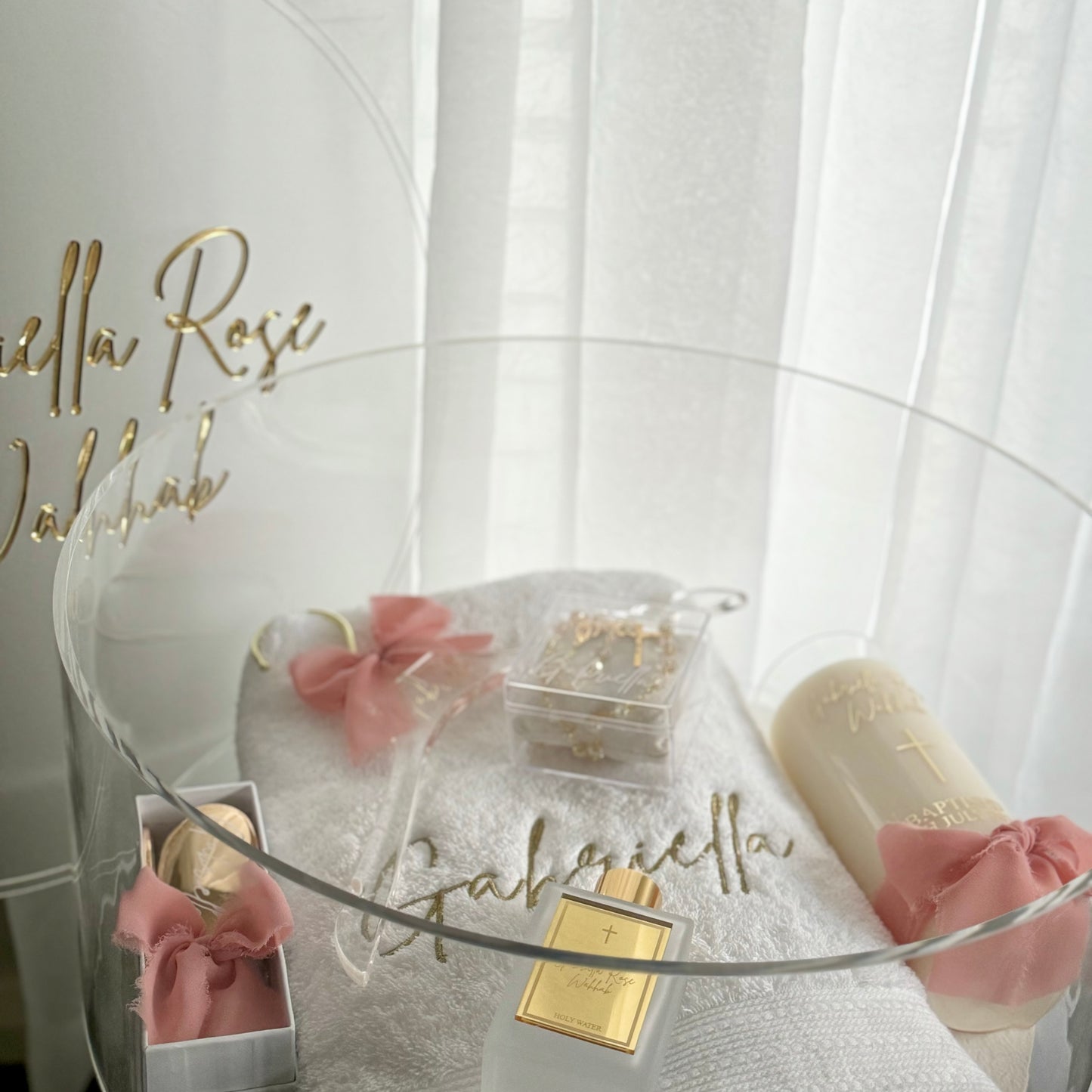 Round Catholic Christening Box Package - Acrylic Box Included