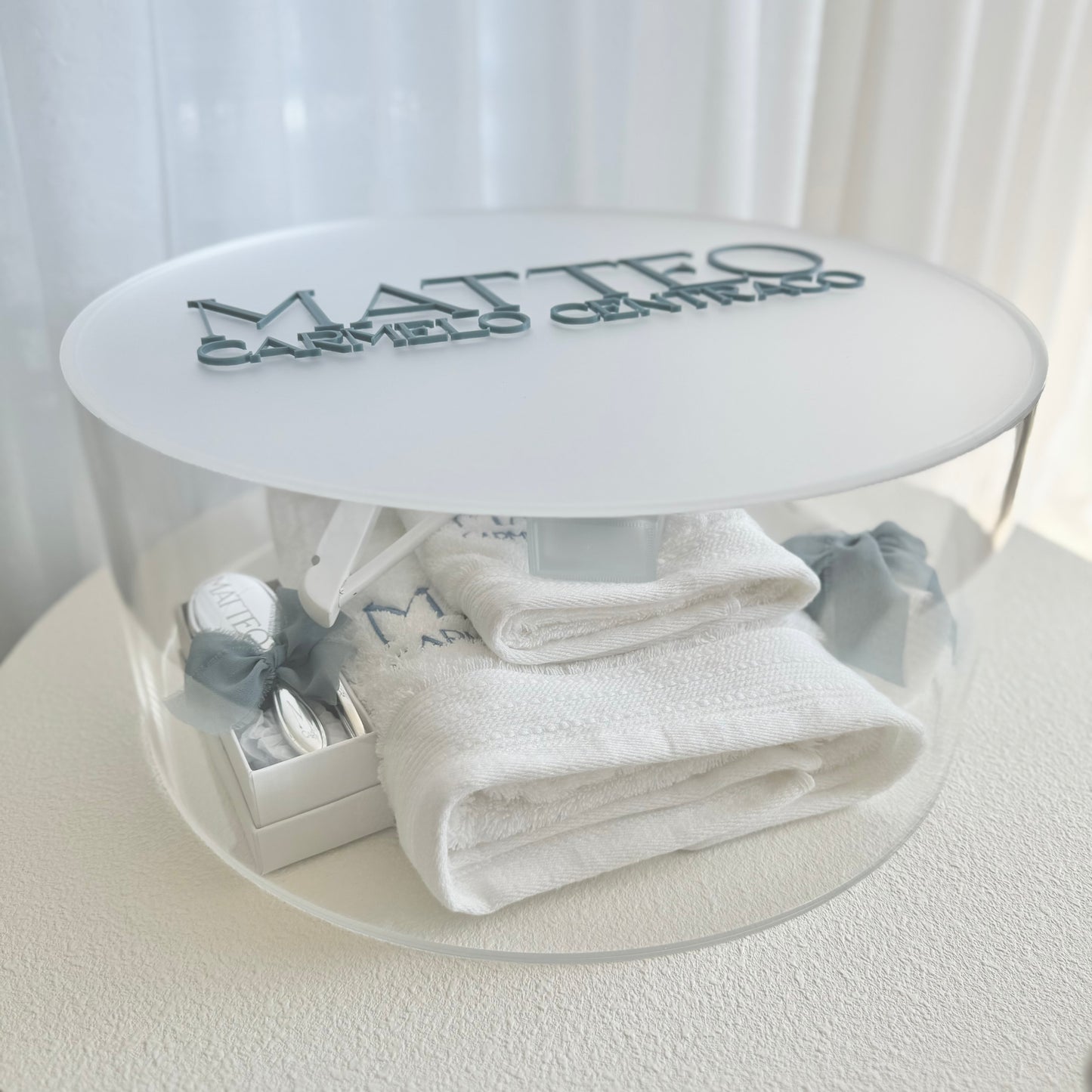 Clear Round Acrylic Christening Box - Clear or Frosted Lid