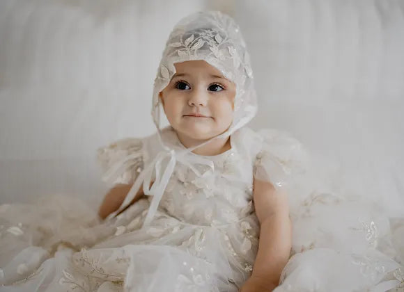 'CORA' Embroidered Beaded Christening Gown