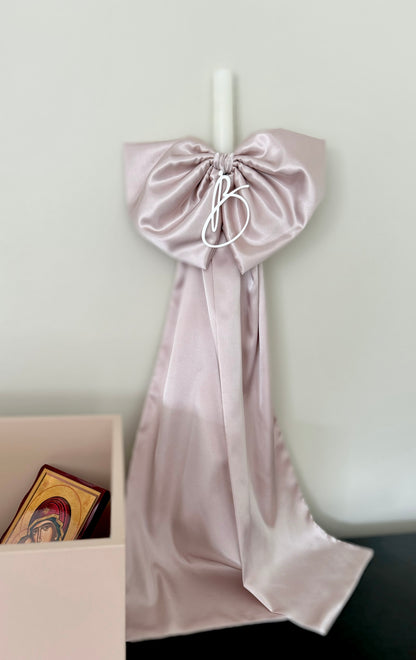 Satin Bow Orthodox Christening Candle (Lambatha)