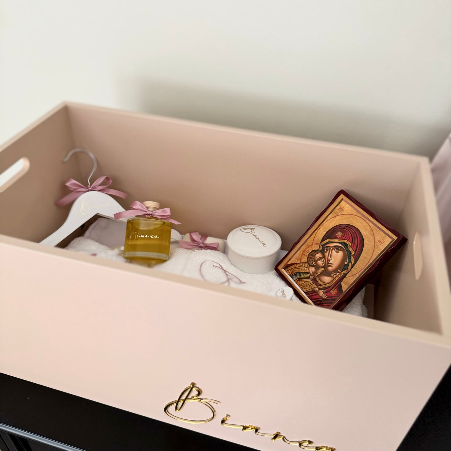 Blush Pink Wooden Christening Box